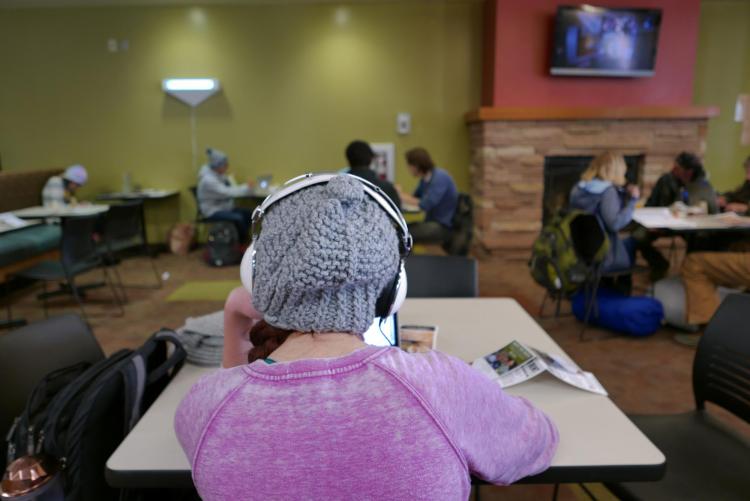 Back of student's head in common area