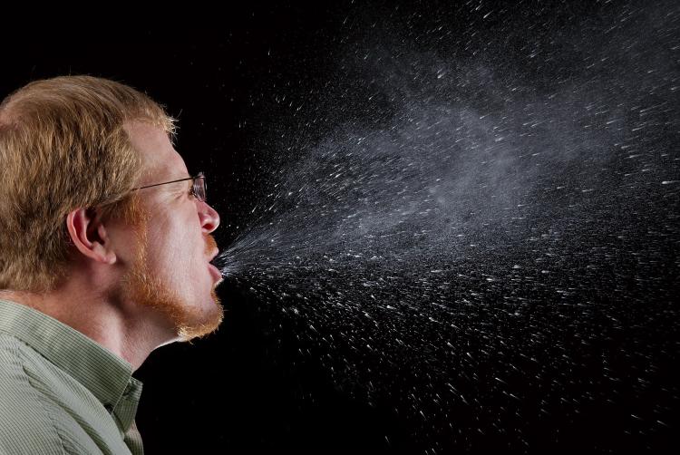 Droplets produced during a sneeze