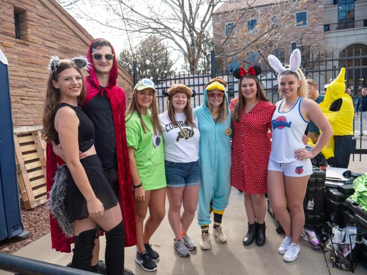 Students dressed up in Halloween costumes for the 2018 Homecoming game