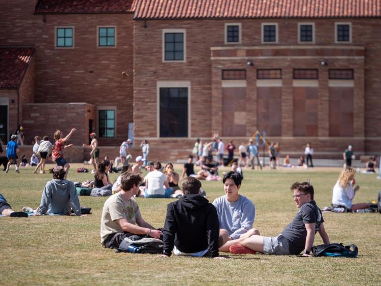 Students enjoying a spring day on campus