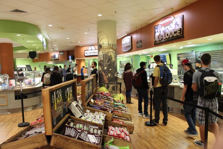 Students line up in Alferd Packer Grill