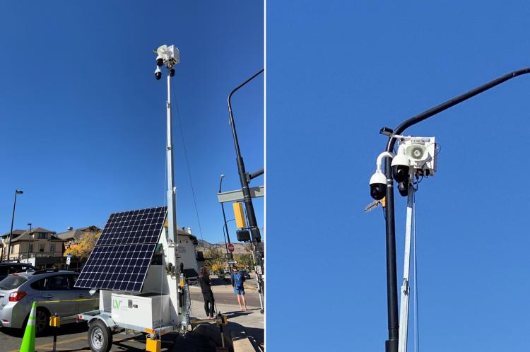 Two photos of the new blue light camera on University Hill