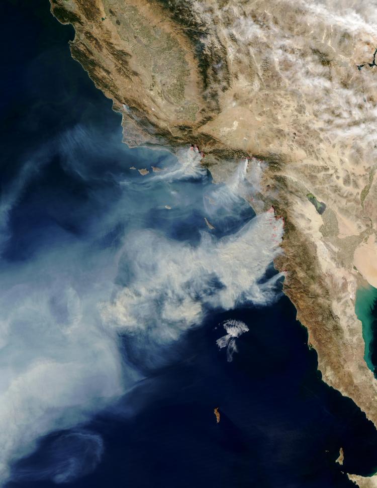 a NASA satellite image showing fires in California