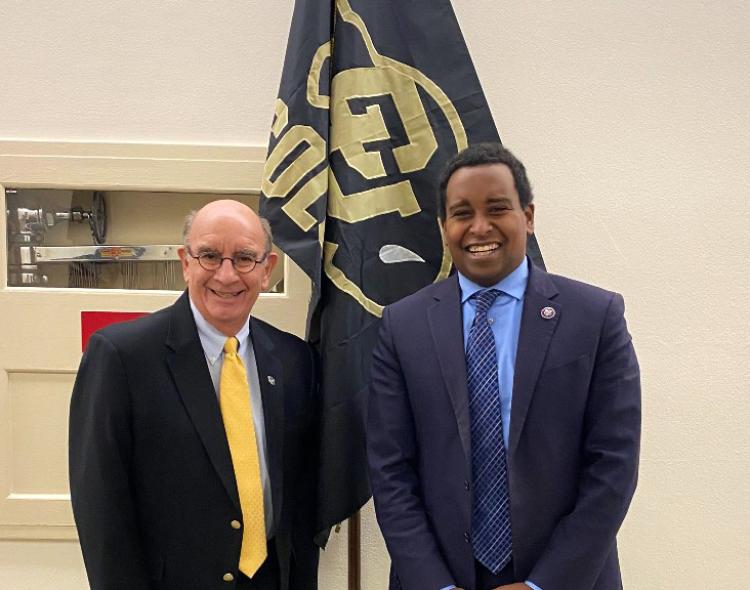 Chancellor Philip DiStefano with U.S. Rep. Joe Neguse