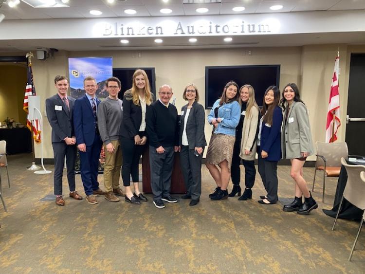 Chancellor Philip DiStefano and Sylvie Jones from Education Abroad with students in the CU in D.C. program