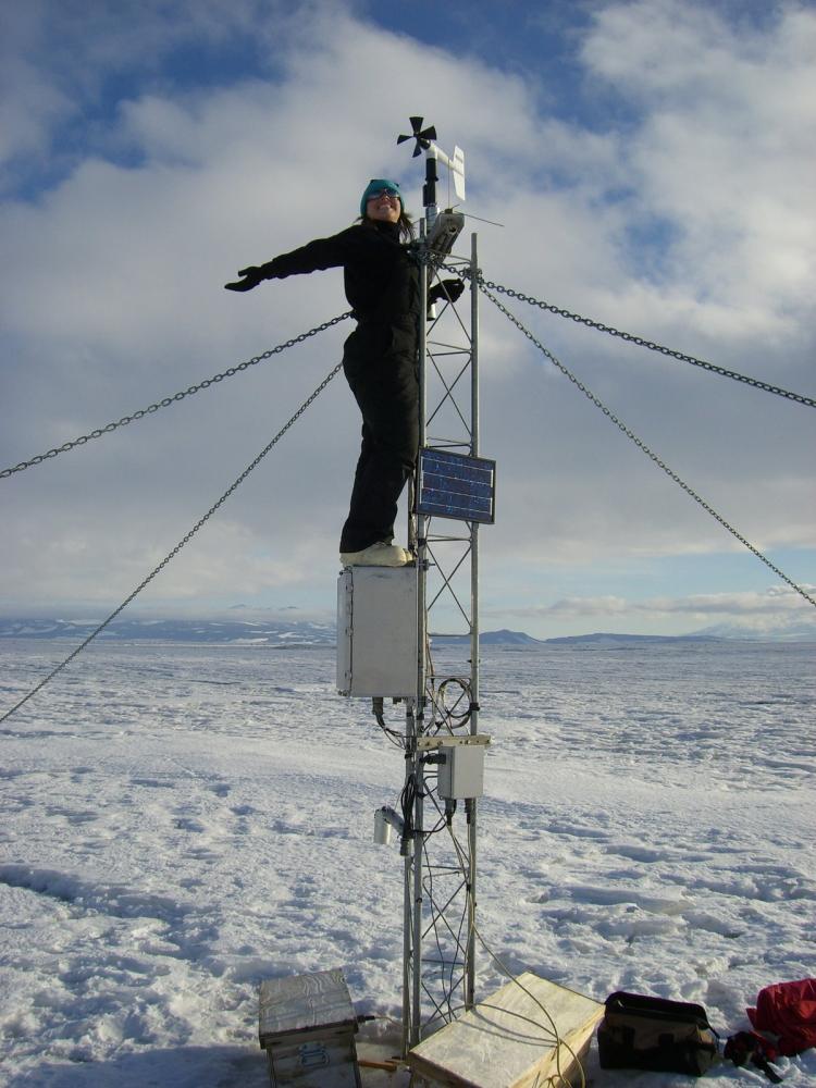 Shelley Knuth in Antarctica where she conducted weather research and worked on weather stations