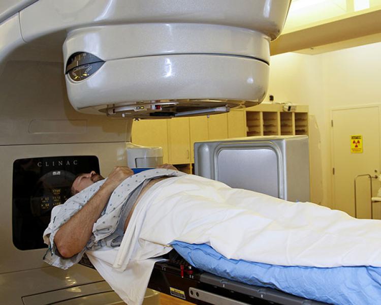 A person undergoing radiation therapy