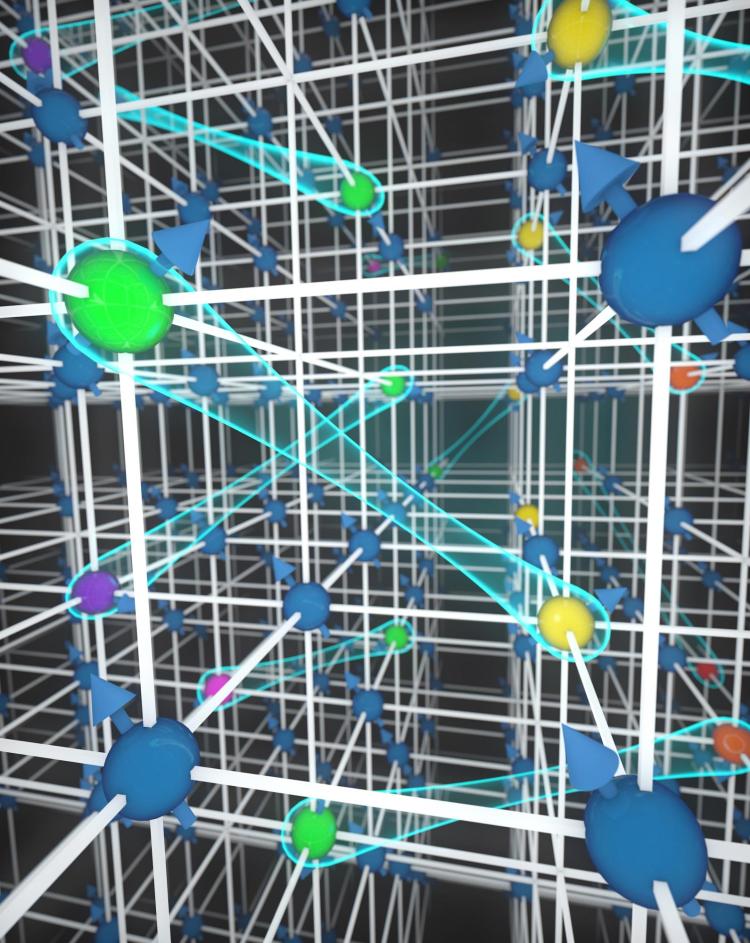 Graphic depicting the weak interactions among neutral atoms in an ultracold gas.