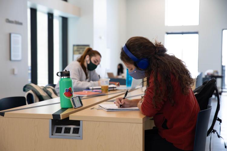 Students studying inside