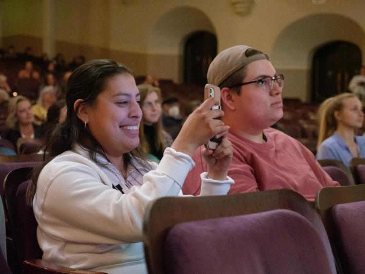 Students enjoy a talk during the Conference on World Affairs