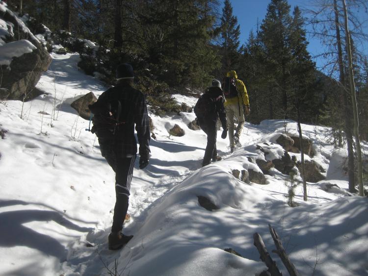 People hiking in the snow