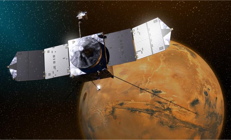 Illustration of MAVEN spacecraft at Mars.