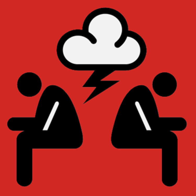 Logo two people sitting facing away from each other with a cloud overhead