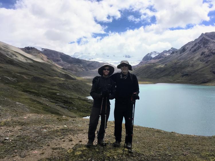 Steven Schmidt and Cliff Bueno de Mesquita in front of the Puca Glacier in Peru