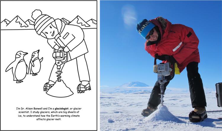 Alison Banwell coloring page and actual photo side by side