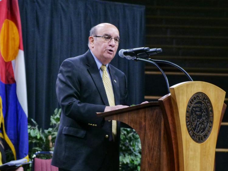 Chancellor Phil DiStefano addresses admitted students and their parents. Photo by Glenn Asakawa.