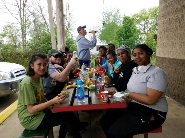 Houston | Natural disaster clean-up group stops for lunch on their way to Texas.
