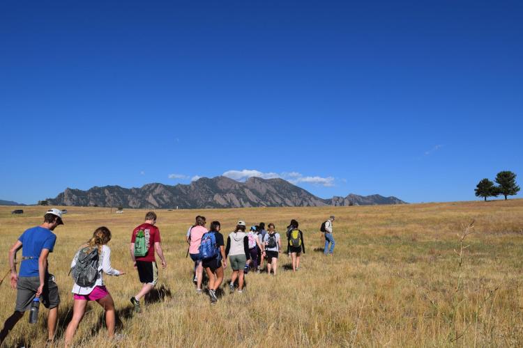 A class of several MENV students visits the Greenbelt Plateau area in Boulder, Colorado.