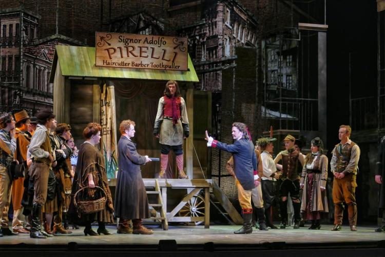 Cast members perform in the dress rehearsal of Sweeney Todd. Photo by Glenn Asakawa.