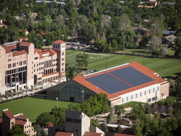 CU Athletic's Indoor Practice Facility features solar panels on its roof