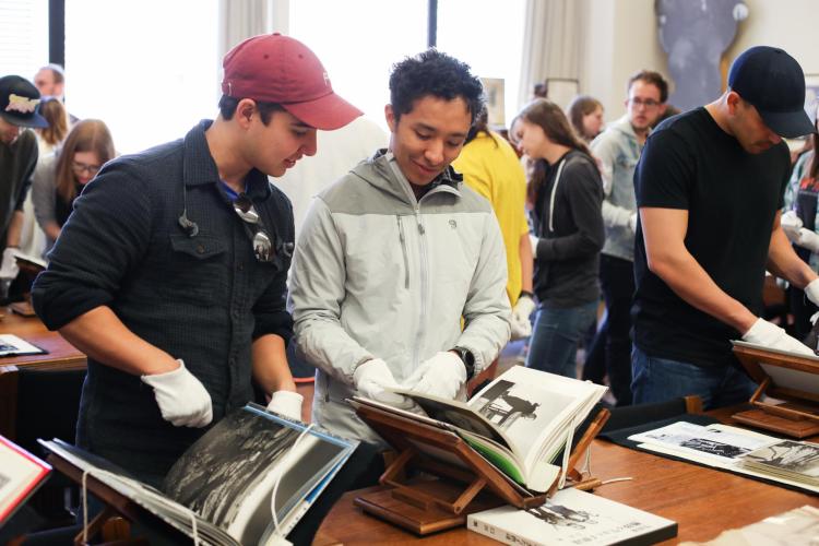 Students explore the Special Collections for class on Japanese literature and culture.