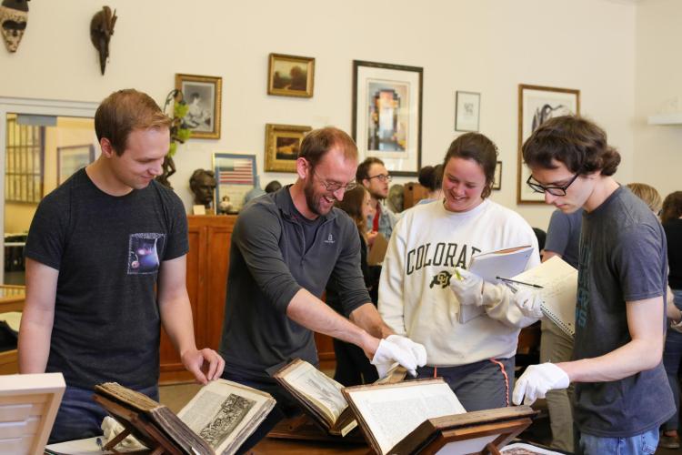 Students explore the Special Collections for class on Japanese literature and culture.