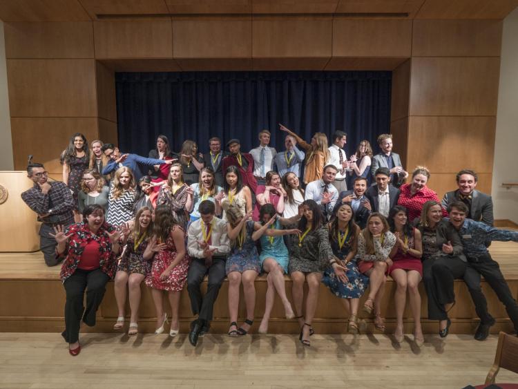 Current and graduating Boettcher scholars pose for a fun photo after their annual banquet. Photo by Glenn Asakawa.