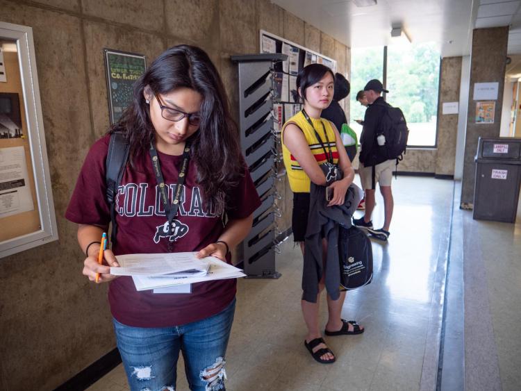 Students wait to enter classroom