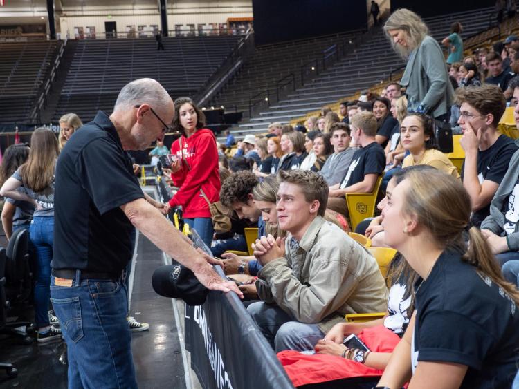 Provost Russ Moore speaks to students at Convocation.
