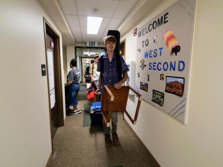 Scenes from move-in on Tuesday, Aug. 20, 2019, at Baker Hall. (Photo by Glenn Asakawa/University of Colorado)