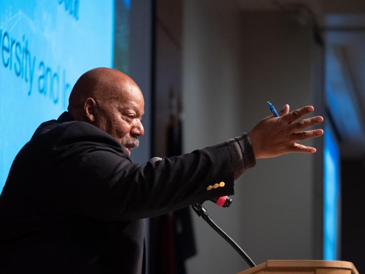 Alphonse Keasley, associate vice chancellor in the Office of Diversity, Equity and Community Engagement, kicks off the CU Boulder 2020 Spring Diversity Summit. (Photo by Glenn Asakawa/University of Colorado)