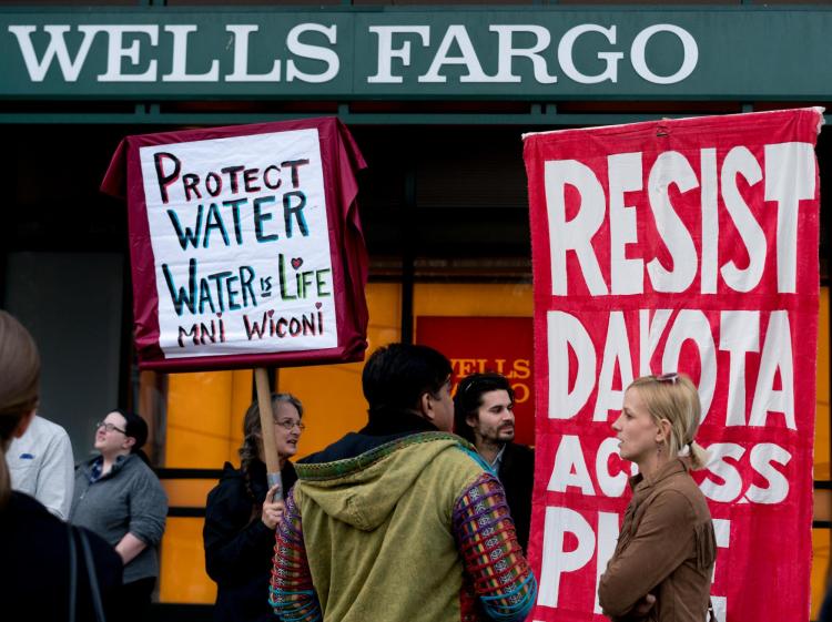 Dakota Access Pipeline protestors in front of Wells Fargo
