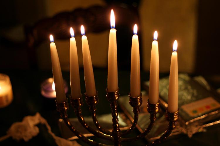 Menorah with all 8 candles lit
