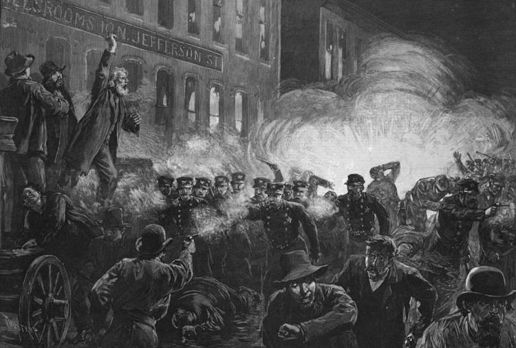 Illustration of the tragic Haymarket Affair published Harper's Weekly, May 15, 1886