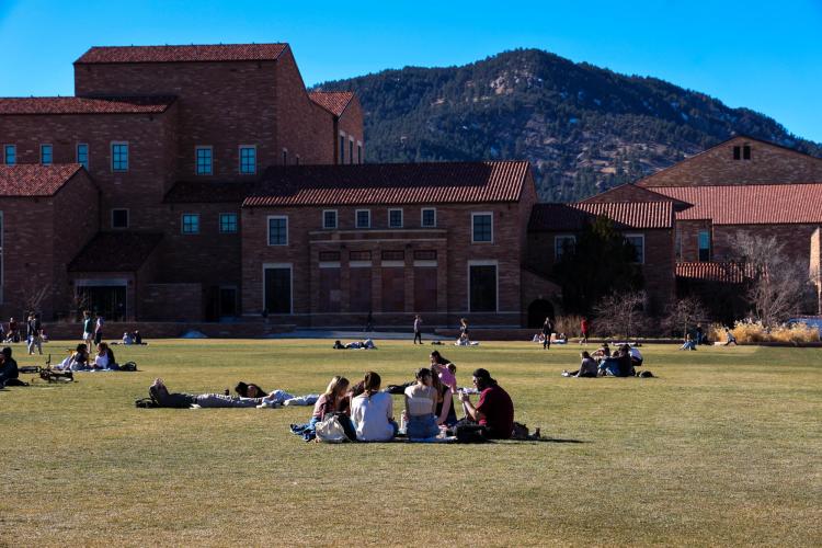 Students sitting in a circle outside