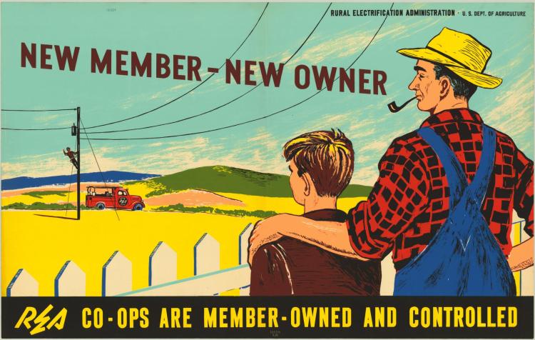 A historic photo promoting farming and electric co-ops