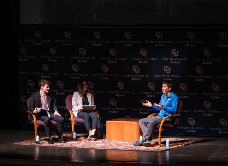 Students interviewing Alex Honnold