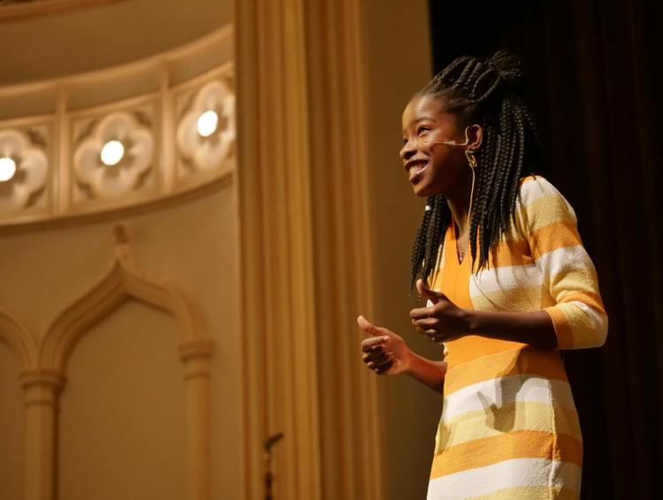 Poet laurete Amanda Gorman addresses the audience during her poetry performance. Photo by Casey A. Cass.