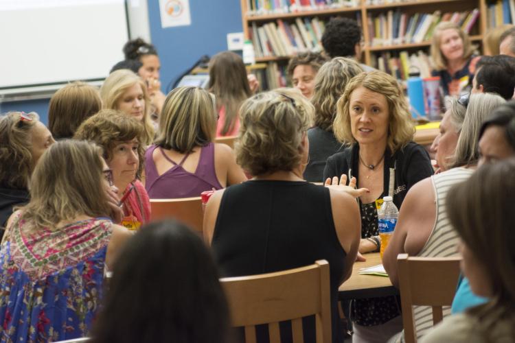 Sara Staley speaks to attendees at the first-ever Educator Institute for Equity and Justice in 2018