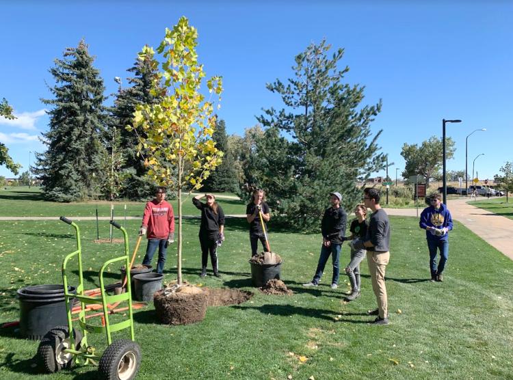 CU community members planting trees in observance of Arbor Day