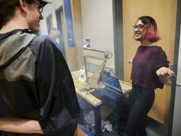 Visitors check out more than 100 student projects on display at the ATLAS expo. Photo by Patrick Campbell.