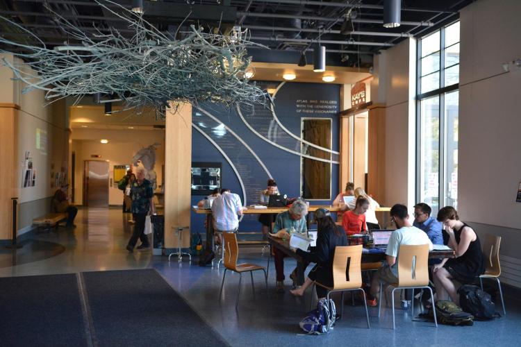 Students gather in the ATLAS lobby