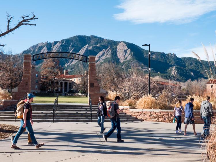 Students walk by Farrand Field, where many of the surrounding oak trees are infested with Allokermes scale