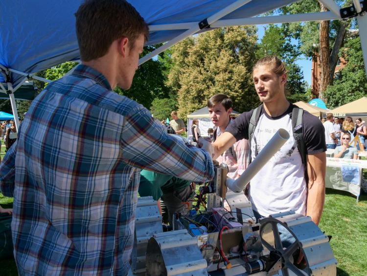 Students attend the Be Involved fair to learn more about the 300+ clubs, organizations, and departments that make up the CU community. (Photo by Patrick Campbell/University of Colorado)