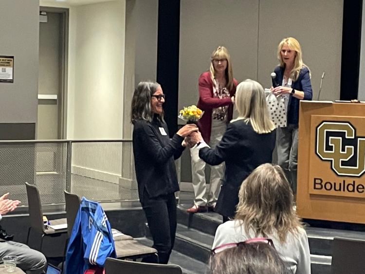Newly elected BFA Chair Shelly Miller thanks Tiffany Beechy, outgoing chair