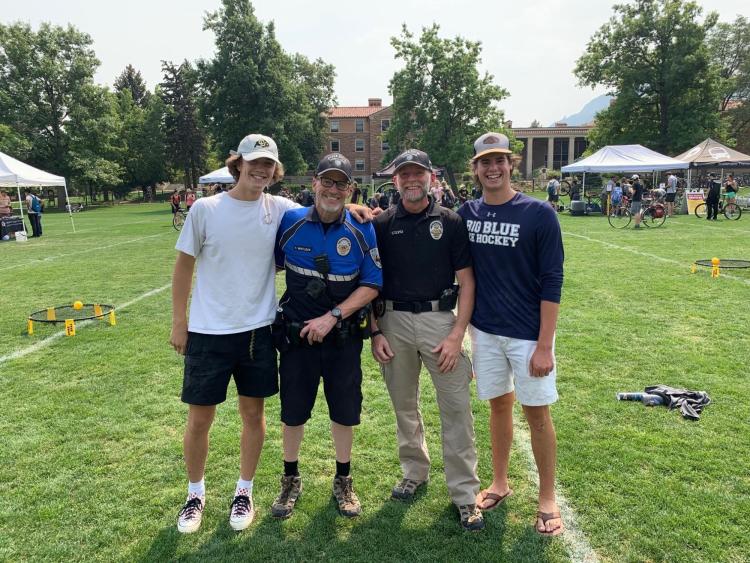 CUPD commanders Tom Matlock and Bill Webb help students register bikes and learn about theft prevention at 2021 CU Bike Fest