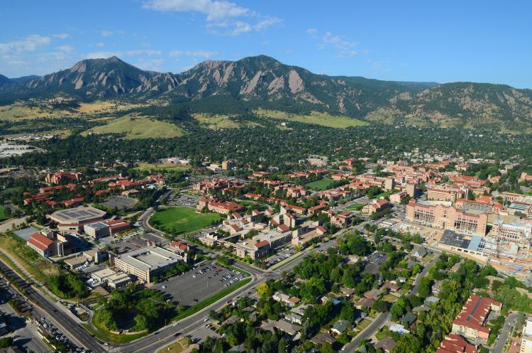 CU Boulder campus and city of Boulder aerial