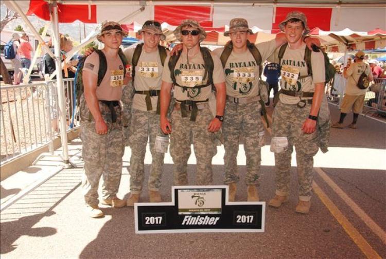 Cadets David McCormick, Colin Campbell, Maxwell Leicester, Cary Sullivan and Andrew Dahm post-race