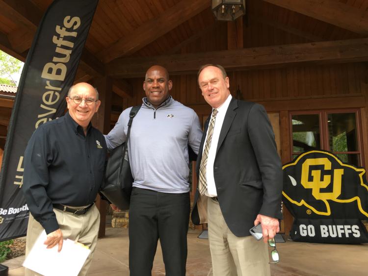 Chancellor Phil DiStefano, head football coach Mel Tucker and Athletic Director Rick George