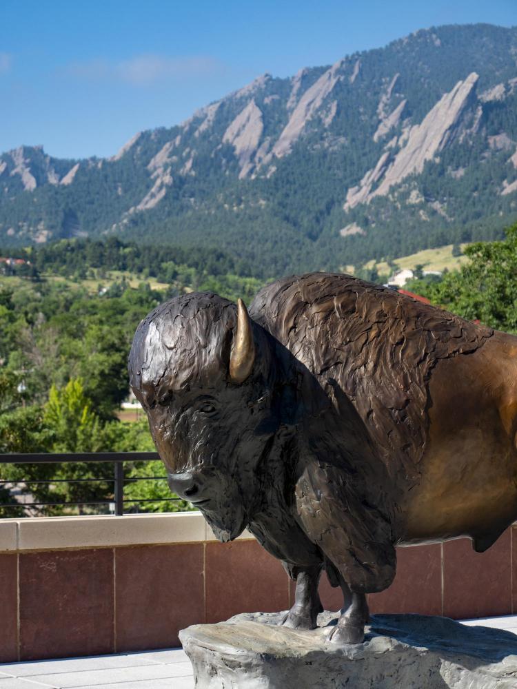 Ralphie statue atop CASE building